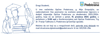 Poziv studentima na svečano potpisivanje Ugovora o dodijeli stipendije