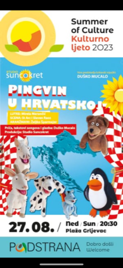 KULTURNO LJETO Lutkarska predstava, plaža Grljevac, večeras u 20:30 sati
