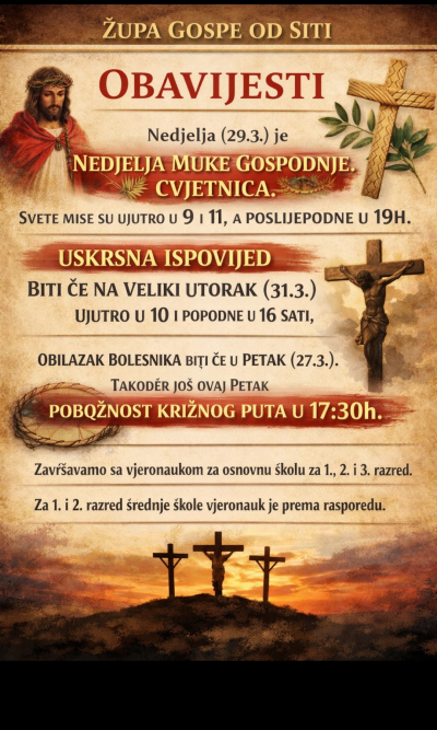 Župa Gospe od Siti - Obavijesti